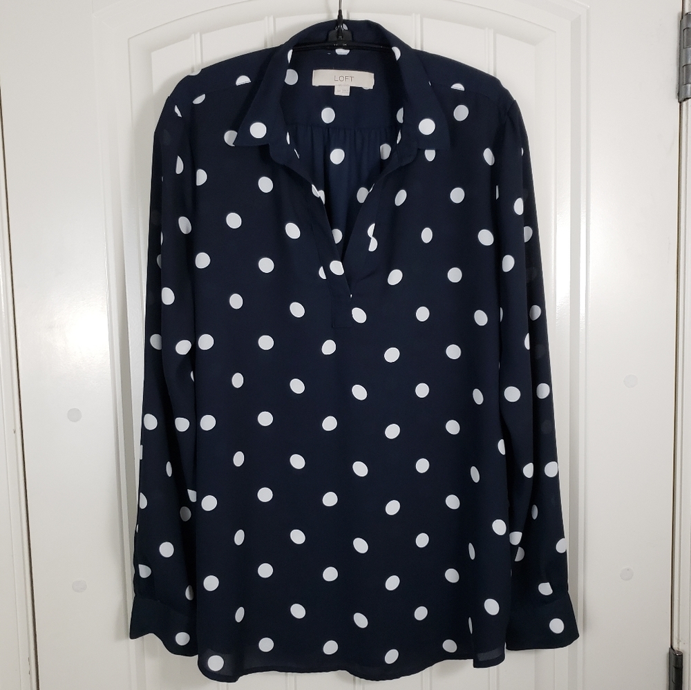 LOFT Navy & White Polka Dot Pullover